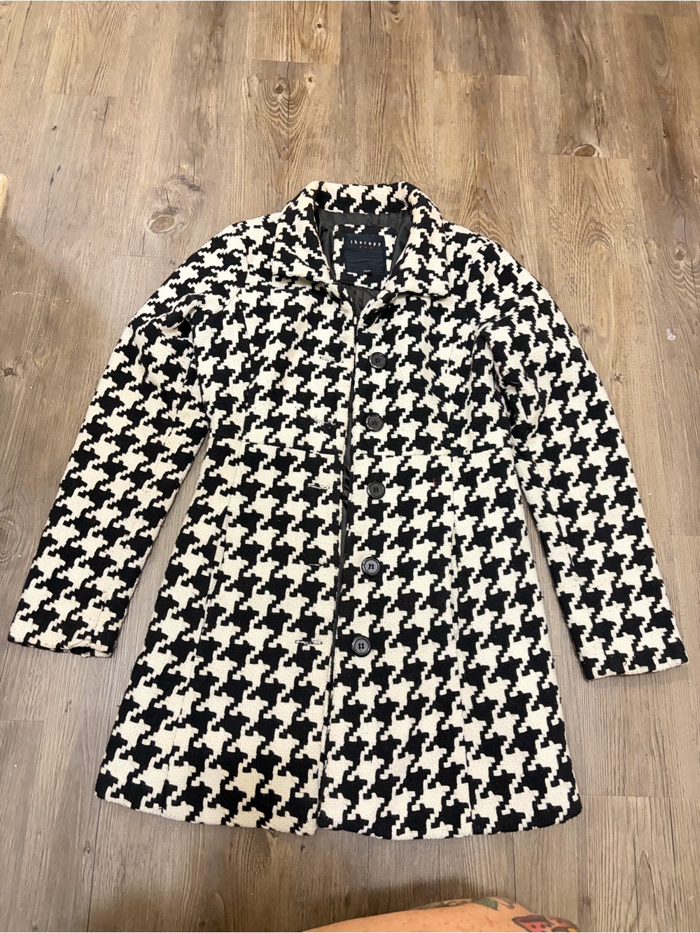 therapy Black & White Houndstooth Pea Coat